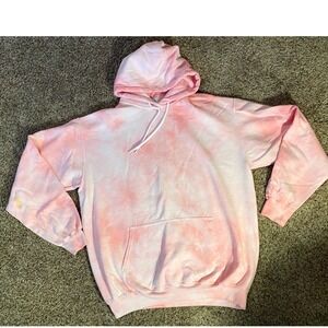 PacSun Womens Pink White Tie Dye Pullover Hoodie Sweatshirt Size Large L